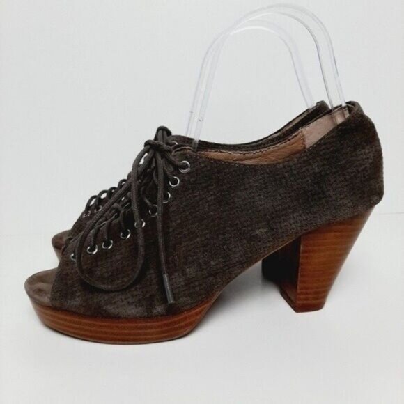 JEFFREY CAMPBELL Roosevelt Handmade Havana Suede Peep-toe Heels Taupe Sz 6.5 M - Picture 6 of 12